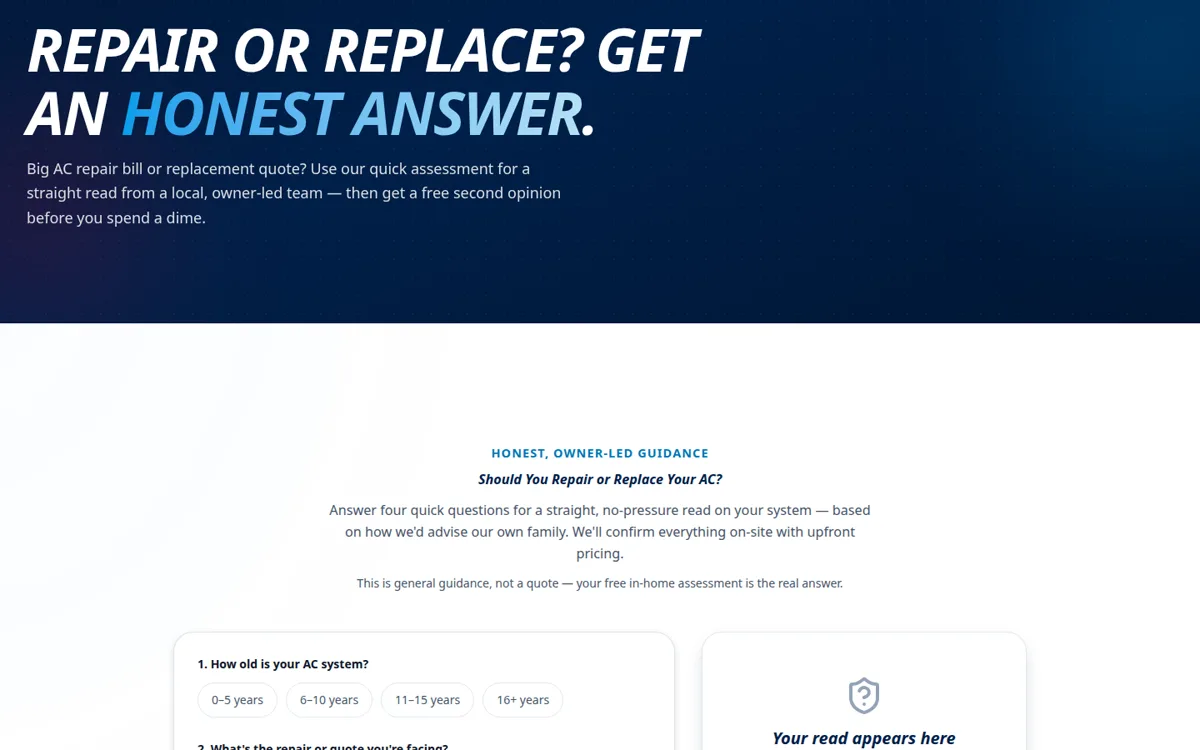 Repair or Replace Decision Tool on Air It Up Air Conditioning & Heating’s website